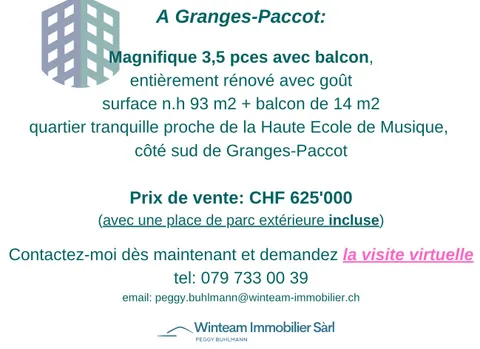 Belle opportunité: Magnifique 3,5 pces avec balcon, à Granges-Paccot