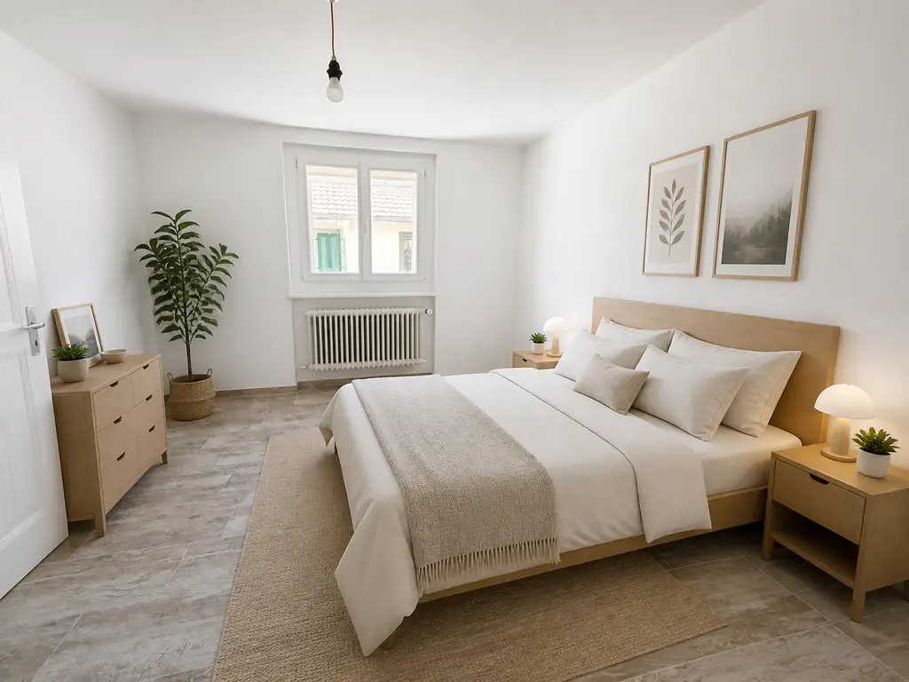 Immeuble de 2 appartements, un local commercial – 2 chambres- 2 places de parc et un garage/ Terrasse au centre du village