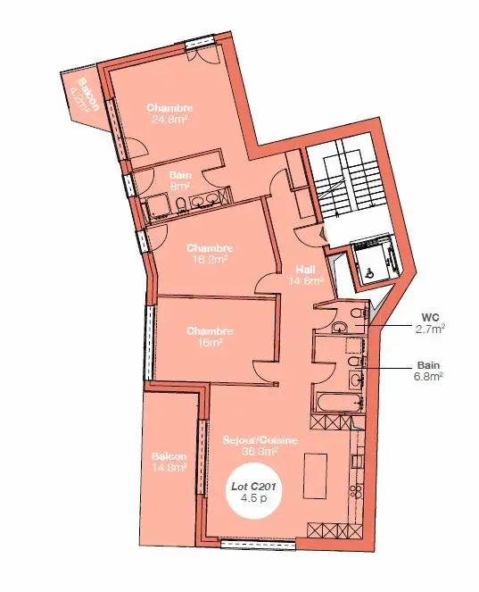 Superbe appartement neuf, grande surface, vue lac et balcon généreux