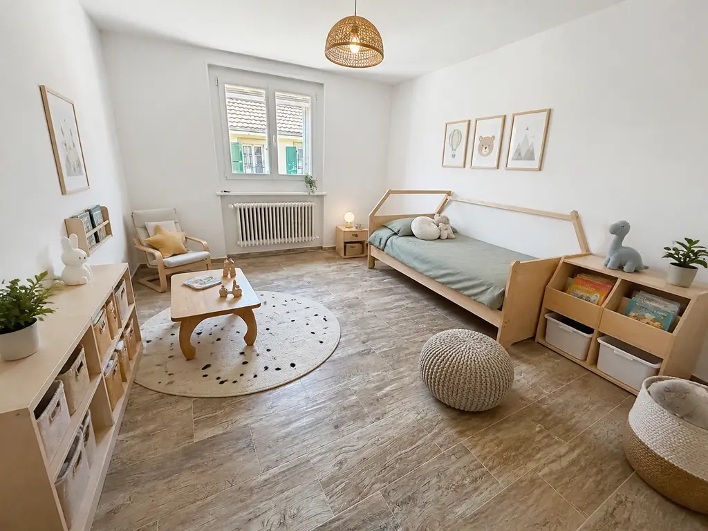 Immeuble de 2 appartements, un local commercial – 2 chambres- 2 places de parc et un garage/ Terrasse au centre du village