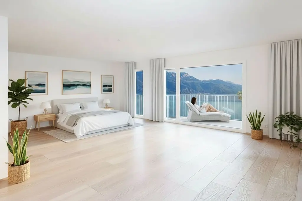 Attique duplex neuf 6.5 pièces, grands espaces et vue imprenable sur le lac Léman