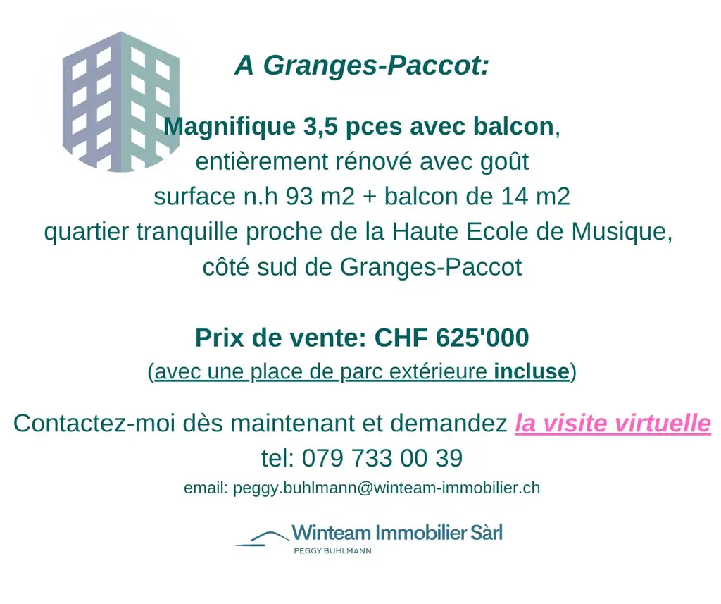 Belle opportunité: Magnifique 3,5 pces avec balcon, à Granges-Paccot