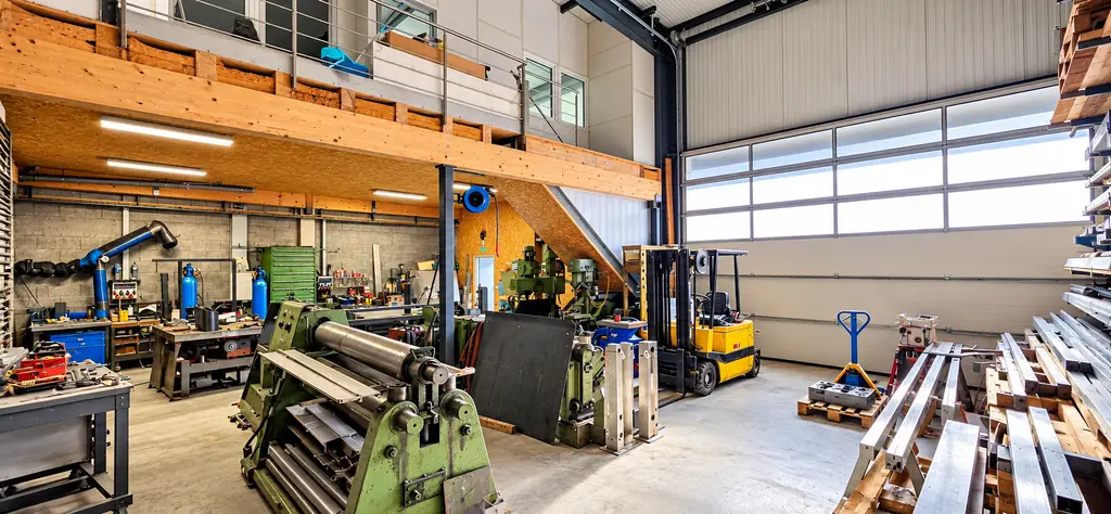 Halle artisanale avec atelier, bureaux et mezzanine – env. 190 m² utiles