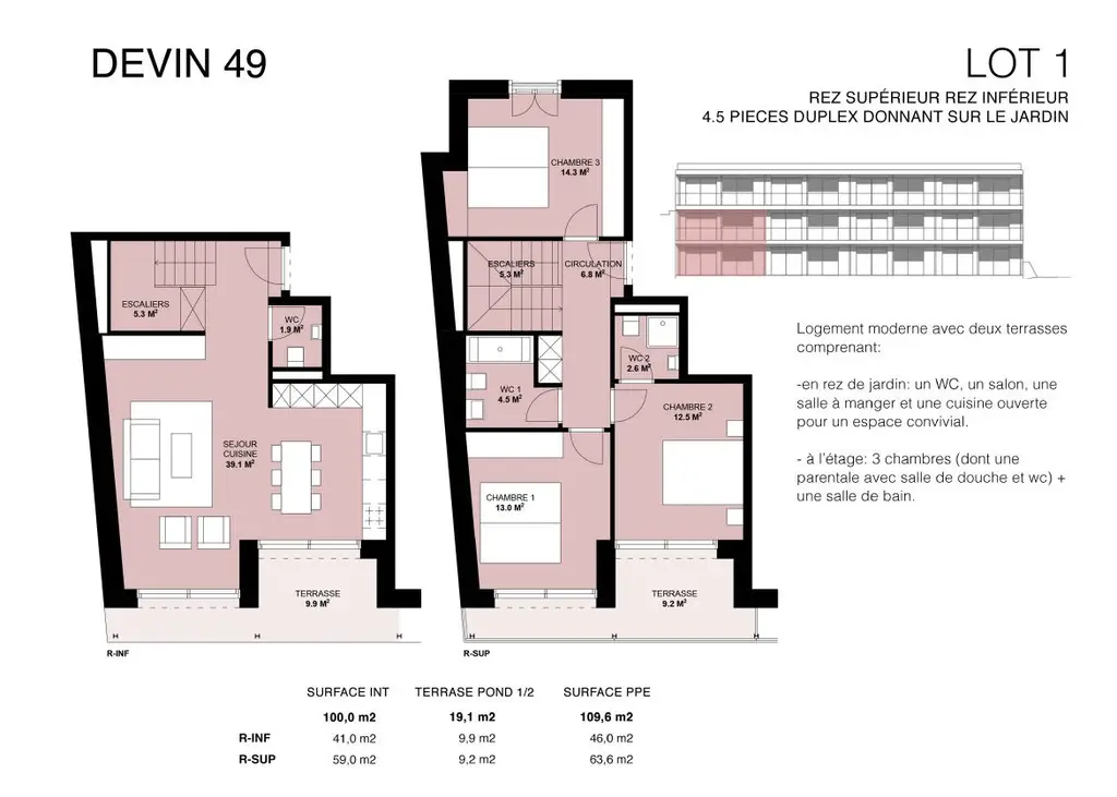 Rare à Chailly – Superbe duplex neuf avec terrasses