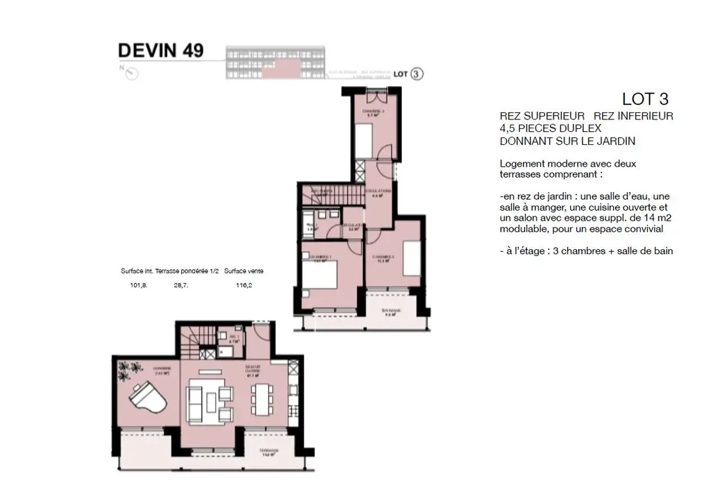 Rare à Chailly – Superbe duplex neuf avec terrasses