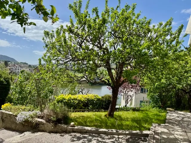 A saisir, dans un écrin de verdure, avec magnifique vue sur le Lac des Brenets, carnotzet, couvert pour deux voitures et accès privatif au Lac