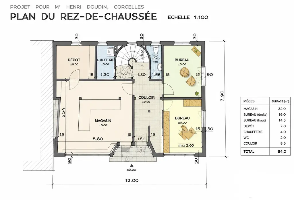 Immeuble de 2 appartements, un local commercial – 2 chambres- 2 places de parc et un garage/ Terrasse au centre du village